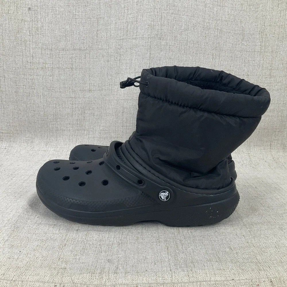 Crocs Classic Lined Neo Puff Boots Mens 9 Womens 11‎ Black Faux Fur